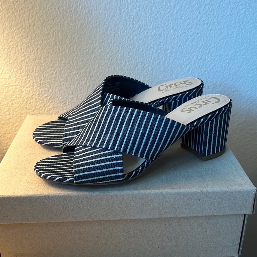 Circus by Sam Edelman Pinstripe denim blue Mules size 8.5 - Picture 2 of 11